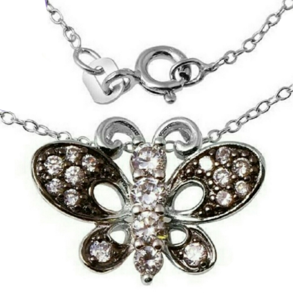 Sterling Silver Cubic Zirconia Butterfly Necklace Brand new in box
